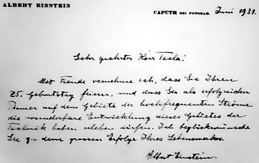 Einstein handwriting and letter to Tesla